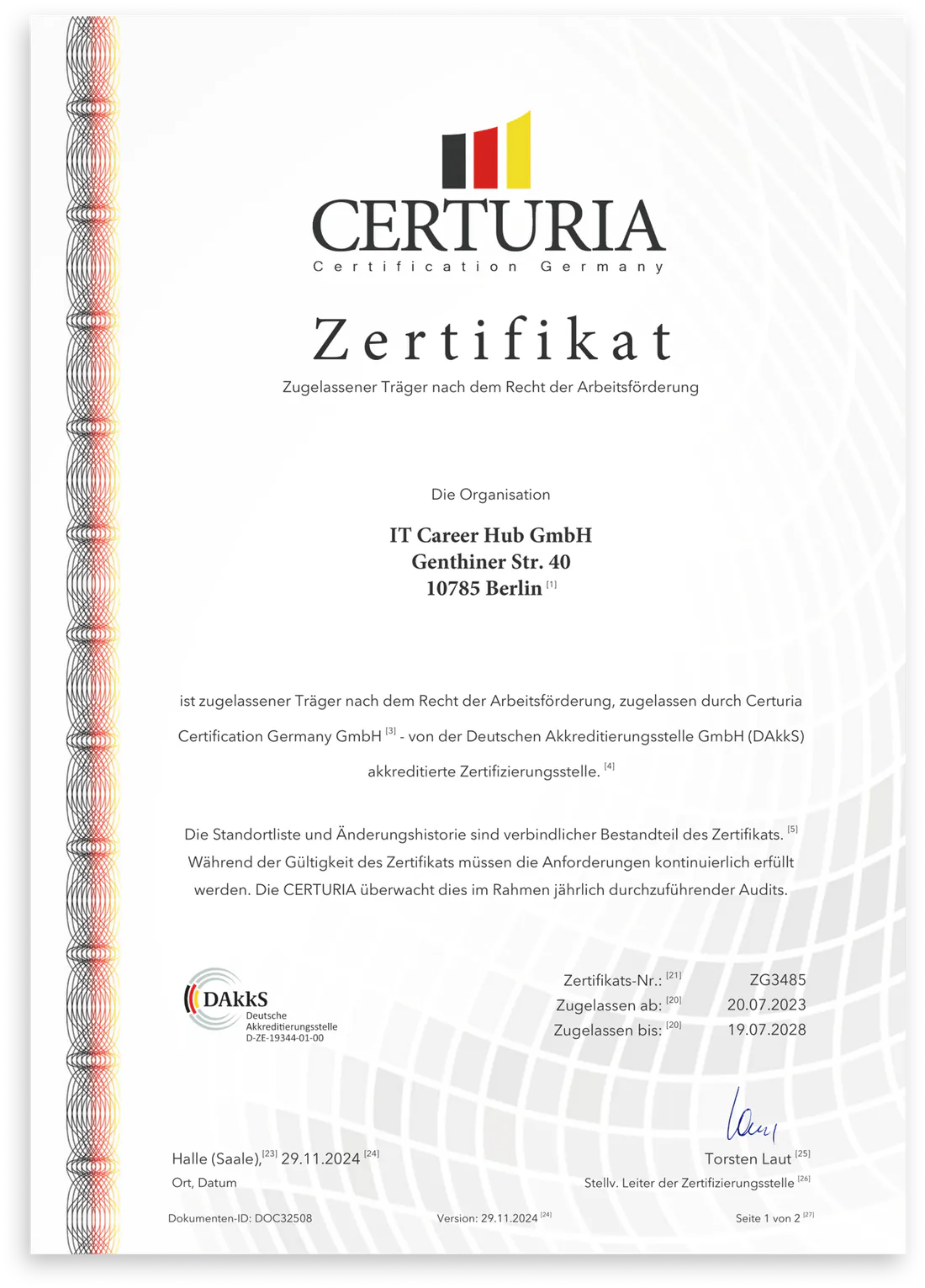 AZAV-Zertifikat von Certuria
