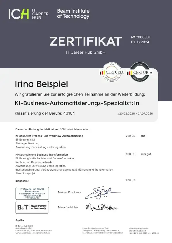 Beispiel-Zertifikat KI-Automatisierung